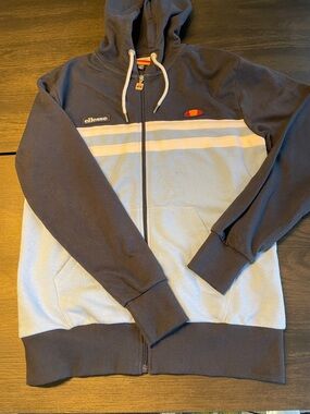ellesse Men's Navy and Light Blue Full-Zip Hooded Sweatshirt